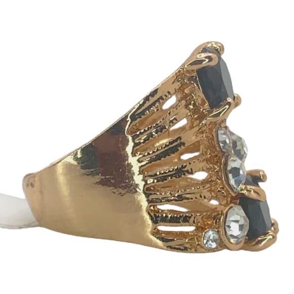 Gold and Black Rhinestone Statement Ring - Size 6.5 - Picture 5 of 7
